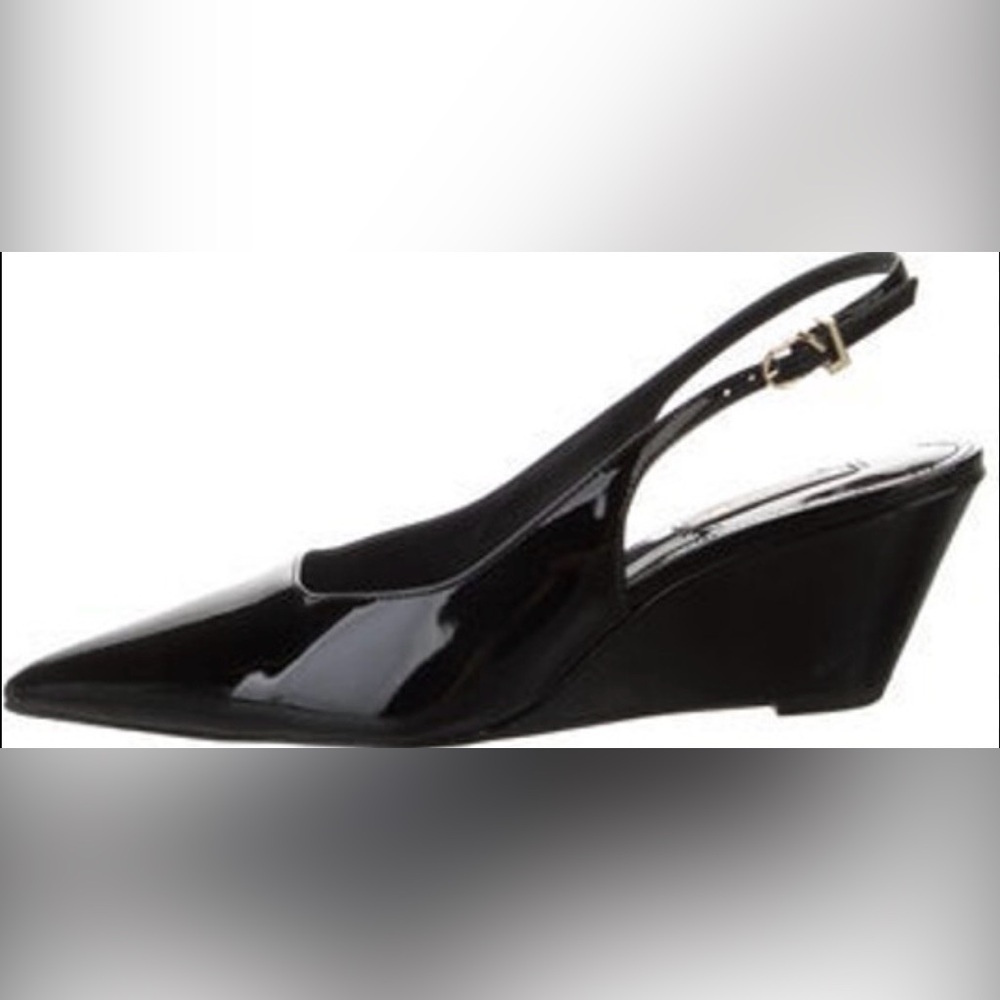 Larroude Patent Leather Black Slingback Wedges